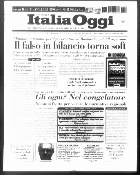 Italia oggi : quotidiano di economia finanza e politica